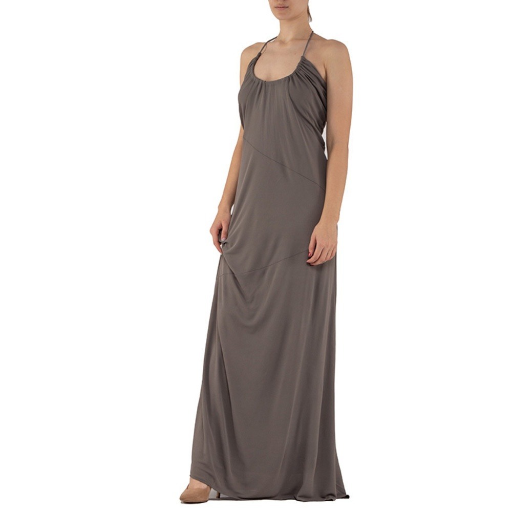 Costume National Y2K Vintage Halter Maxi Dress Taupe Silk Blend Made In Italy